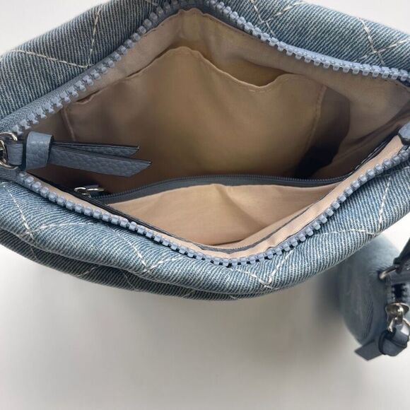 NWT RAE DUNN Crossbody Bag Blue Denim Quilted Purse With Matching Pouch New - Picture 14 of 14